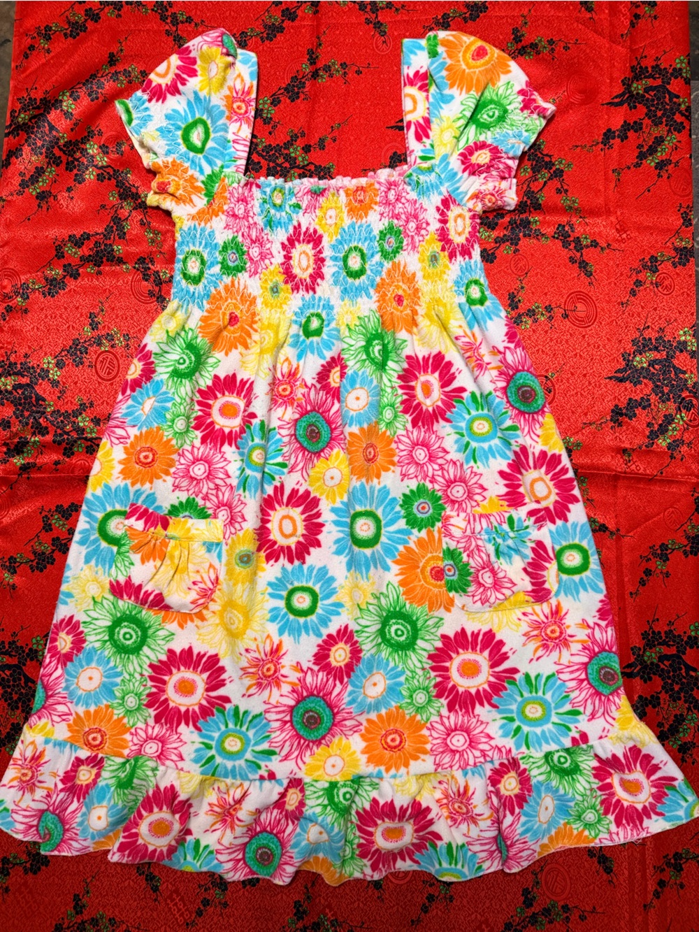 Girls' Multicolor Floral Ruffled One-Piece Dress